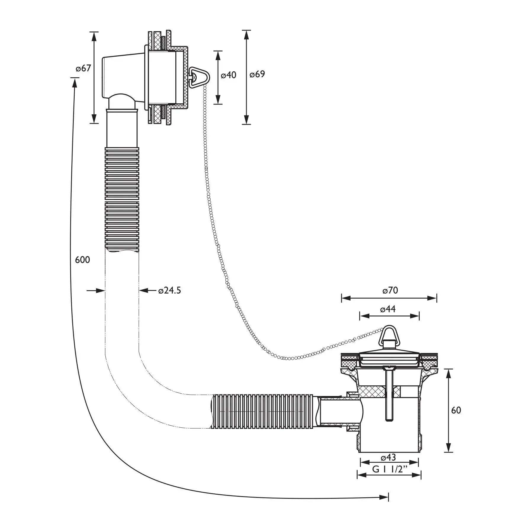 Bath Waste with ABS Plug, Slotted