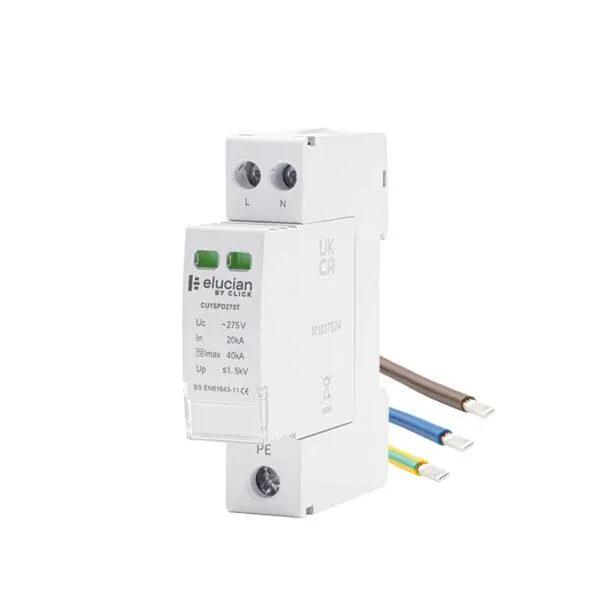 Click Elucian 40kA 275Uc (V-) Double Pole Type 2 SPD with Tails CU1SPD275T