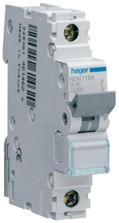 Hager NDN116A MCB SP Type D 16A 10kA