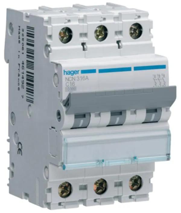 Hager NCN316A MCB TP Type C 16A 10kA