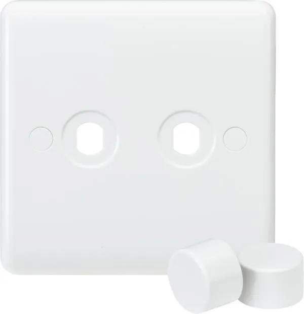 Curved Edge 2G Dimmer Plate with 2 Matching Dimmer Caps (White)