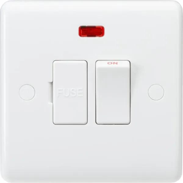 Curved Edge 13A Switched Fused Spur Unit with Neon (White)