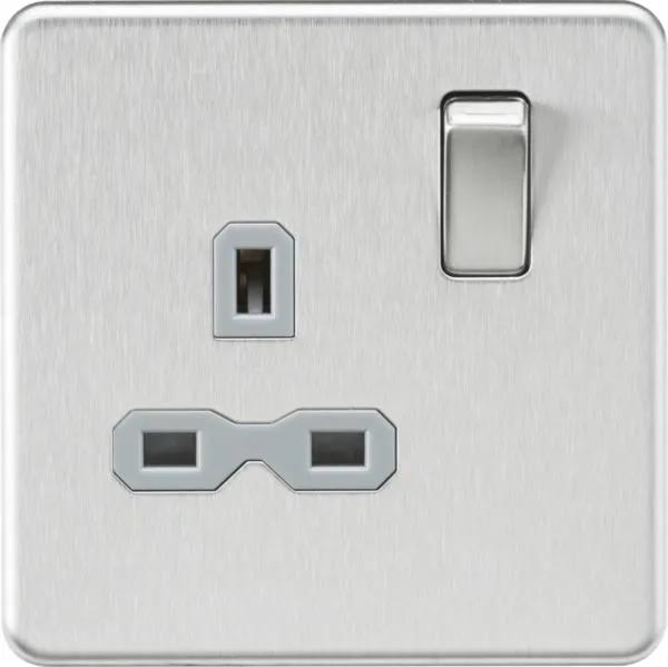 1 Gang Socket Brushed Chrome with grey insert (Brushed Chrome Grey)
