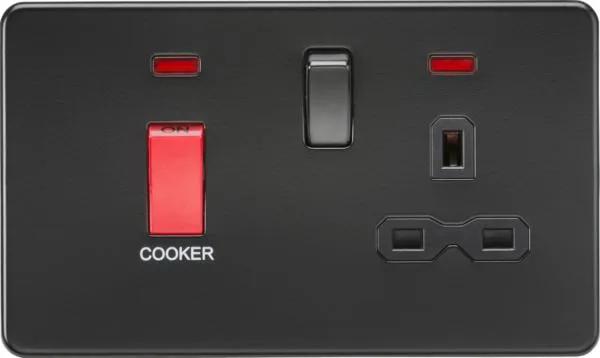 Switched socket with neons matt black with black insert (Black)