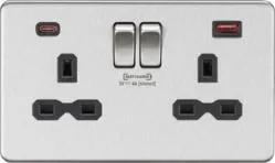 2 Gang Socket USB Brushed Chrome with black insert SFR9909BC (Brushed Chrome Black)