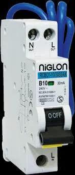 Niglon RCBO1-10/30SSAX 10 Amp Single Pole B Curve 30mA 240V Compact Mini Type A Switched Line & Neutral RCBO