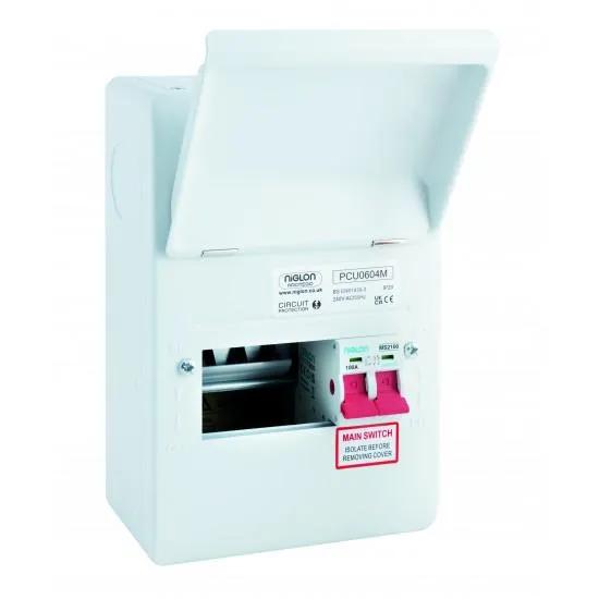 Niglon PCU0604M 4 Way Consumer Unit with 100A Mains Switch