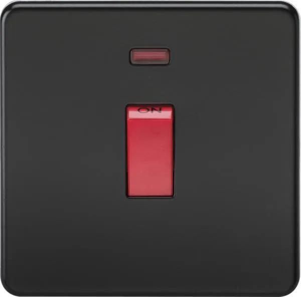 Screwless 45A 1G DP Switch with Neon – Matt Black