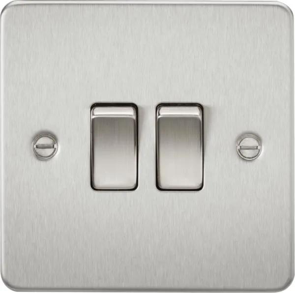 Flat Plate 10AX 2G 2-way switch – brushed chrome (Brushed Chrome)