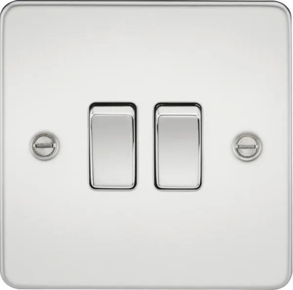 Flat Plate 10AX 2G 2-way switch – polished chrome (Polished Chrome)
