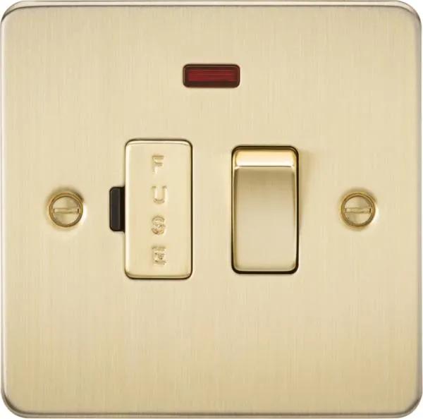 Flat Plate 13A switched fused spur unit with neon – brushed brass (Brushed Brass)