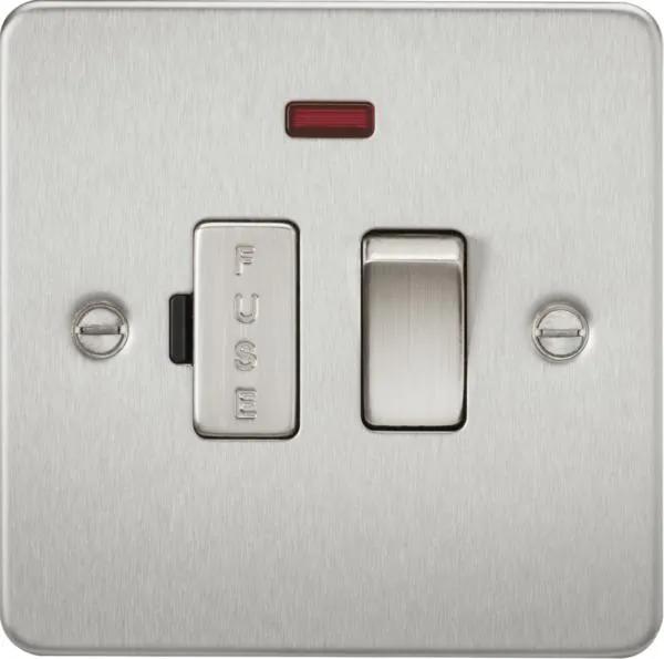 Flat Plate 13A switched fused spur unit with neon – brushed chrome (Brushed Chrome)