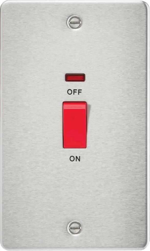 Flat Plate 45A 2G DP switch with neon – brushed chrome (Brushed Chrome)