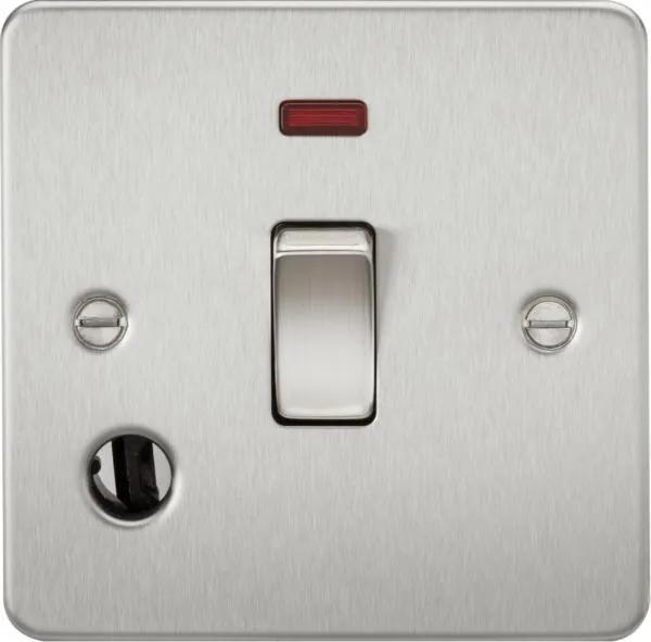 Flat Plate 20A 1G DP switch with neon and flex outlet – brushed chrome (Brushed Chrome)