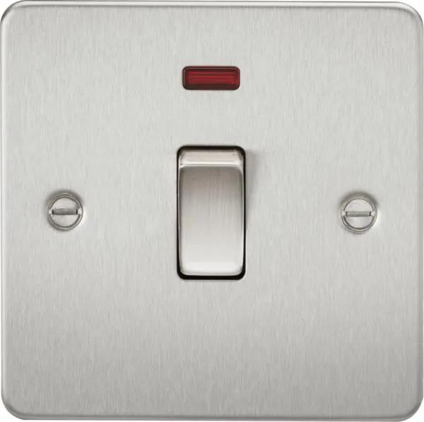 Flat Plate 20A 1G DP switch with neon – brushed chrome (Brushed Chrome)