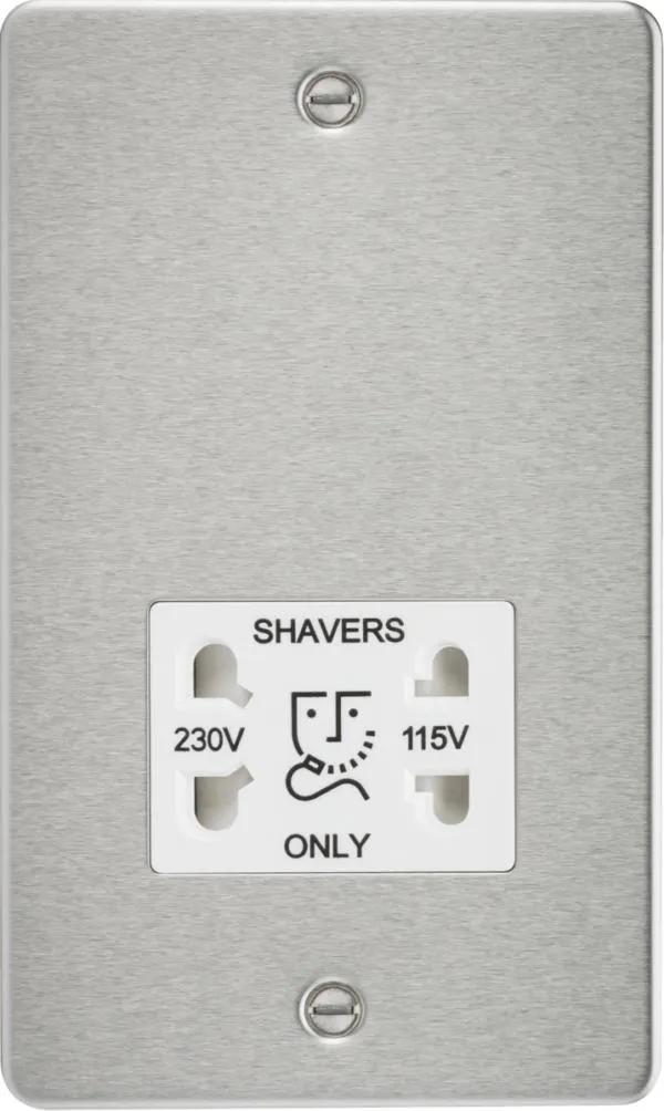 Flat Plate 115/230V dual voltage shaver socket – brushed chrome with white insert (Brushed Chrome White)