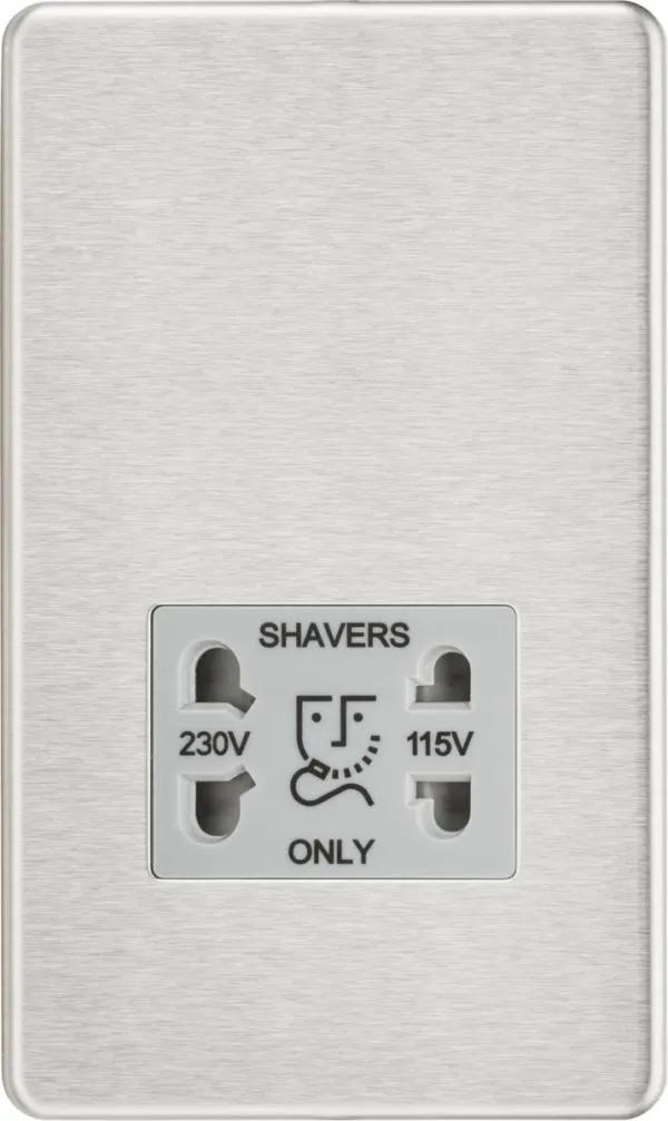 Screwless 115/230V Dual Voltage Shaver Socket – Brushed Chrome with Grey Insert (Brushed Chrome Grey)