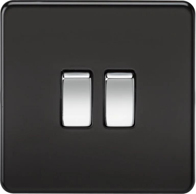 Screwless 10AX 2G 2-Way Switch – Matt Black with Chrome Rocker (Chrome Black)