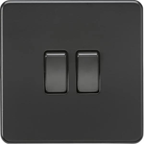 Screwless 10AX 2G 2-Way Switch – Matt Black with black rockers