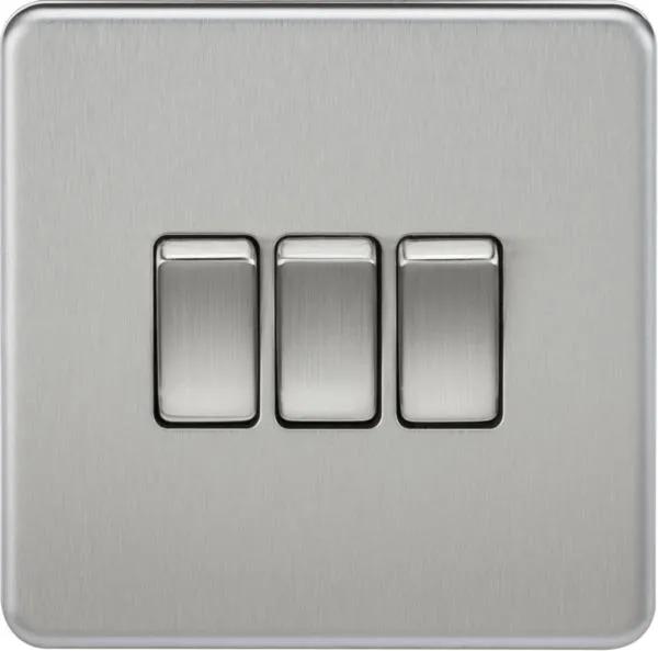 Screwless 10AX 3G 2-Way Switch – Brushed Chrome