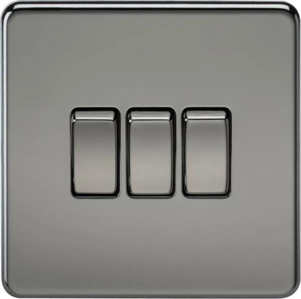 Screwless 10AX 3G 2-Way Switch – Black Nickel (Nickel Black)