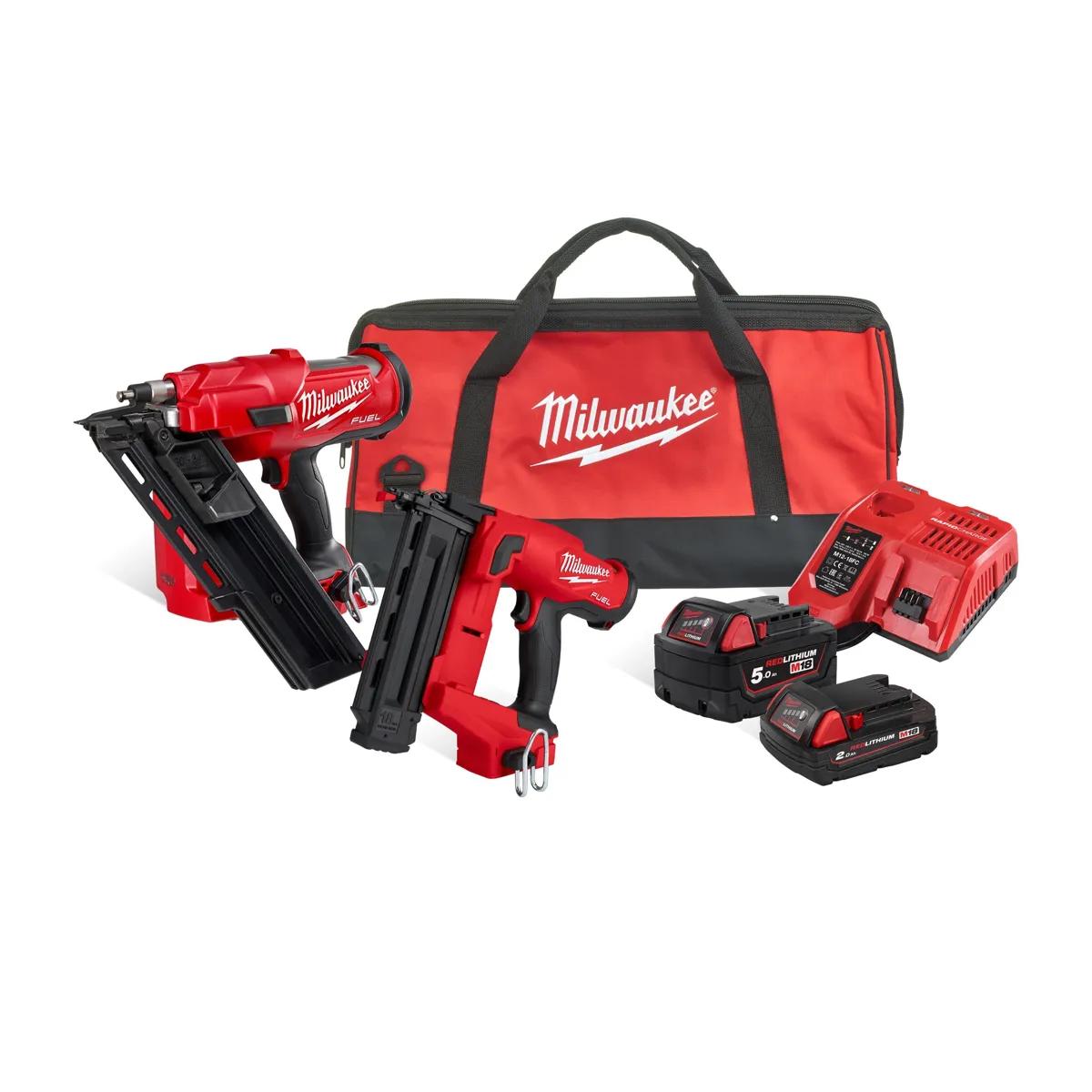 Milwaukee M18FPP2AR-522B M18 FUEL Nailer Twin Pack 1 x 5.0Ah 1 x 2.0Ah Batteries