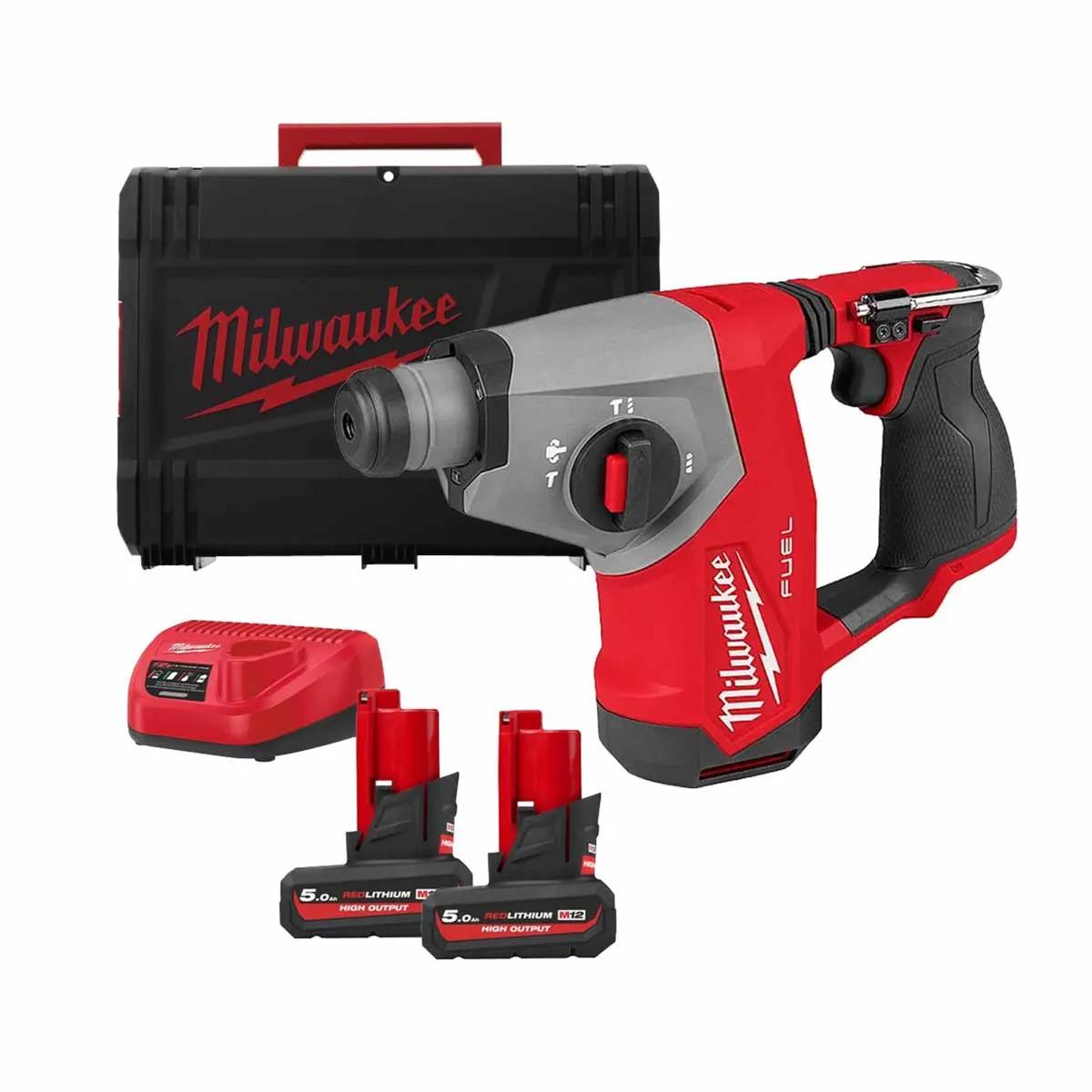 Milwaukee M12FHAC16-502X 12V Compact 16mm SDS Hammer Drill With 2x 5.0Ah Batteries